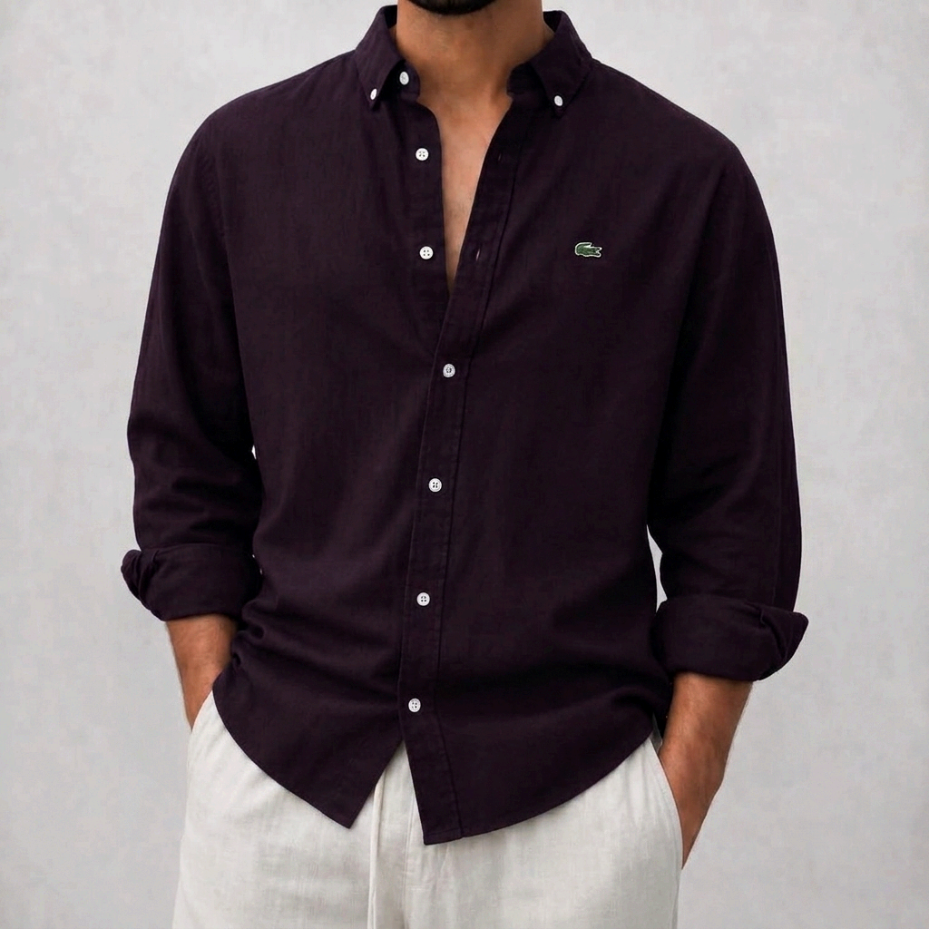 Deep Burgundy Color Lacoste Oxford Shirt