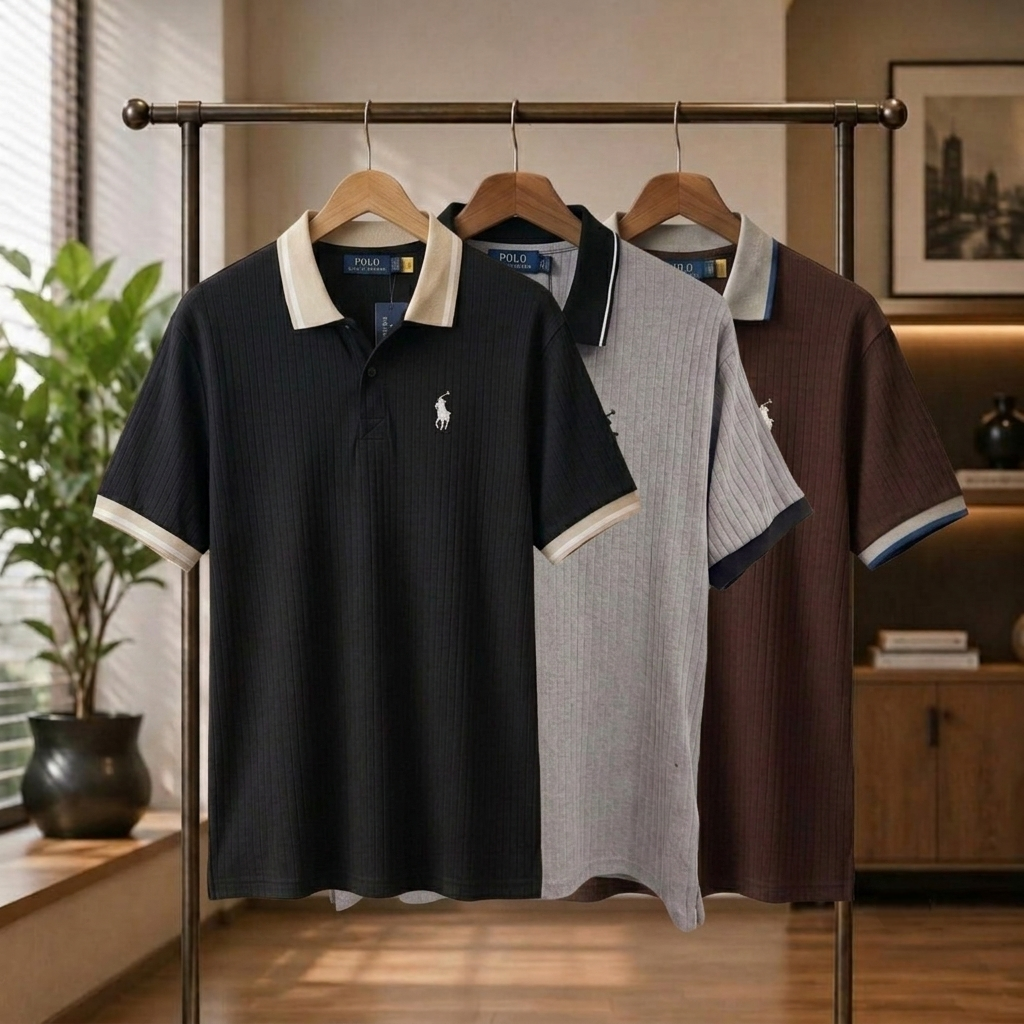 BLACK, LIGHT GREY & BROWN US POLO T-SHIRT COMBO