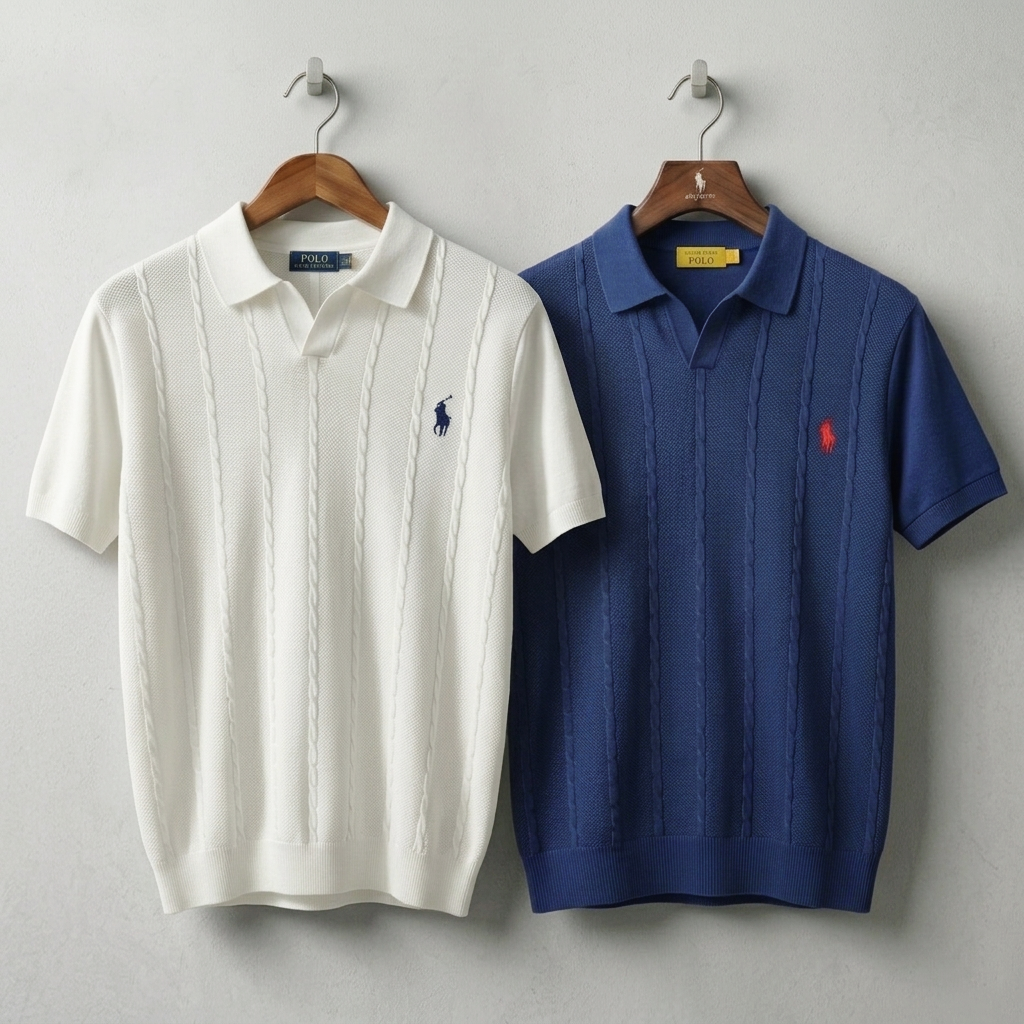 WHITE & NAVY BLUE COMBO CABLE POLO