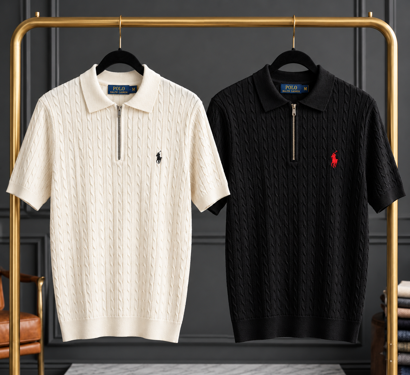 WHITE & BLACK COMBO CABLE ZIP POLO T-SHIRT_img_0