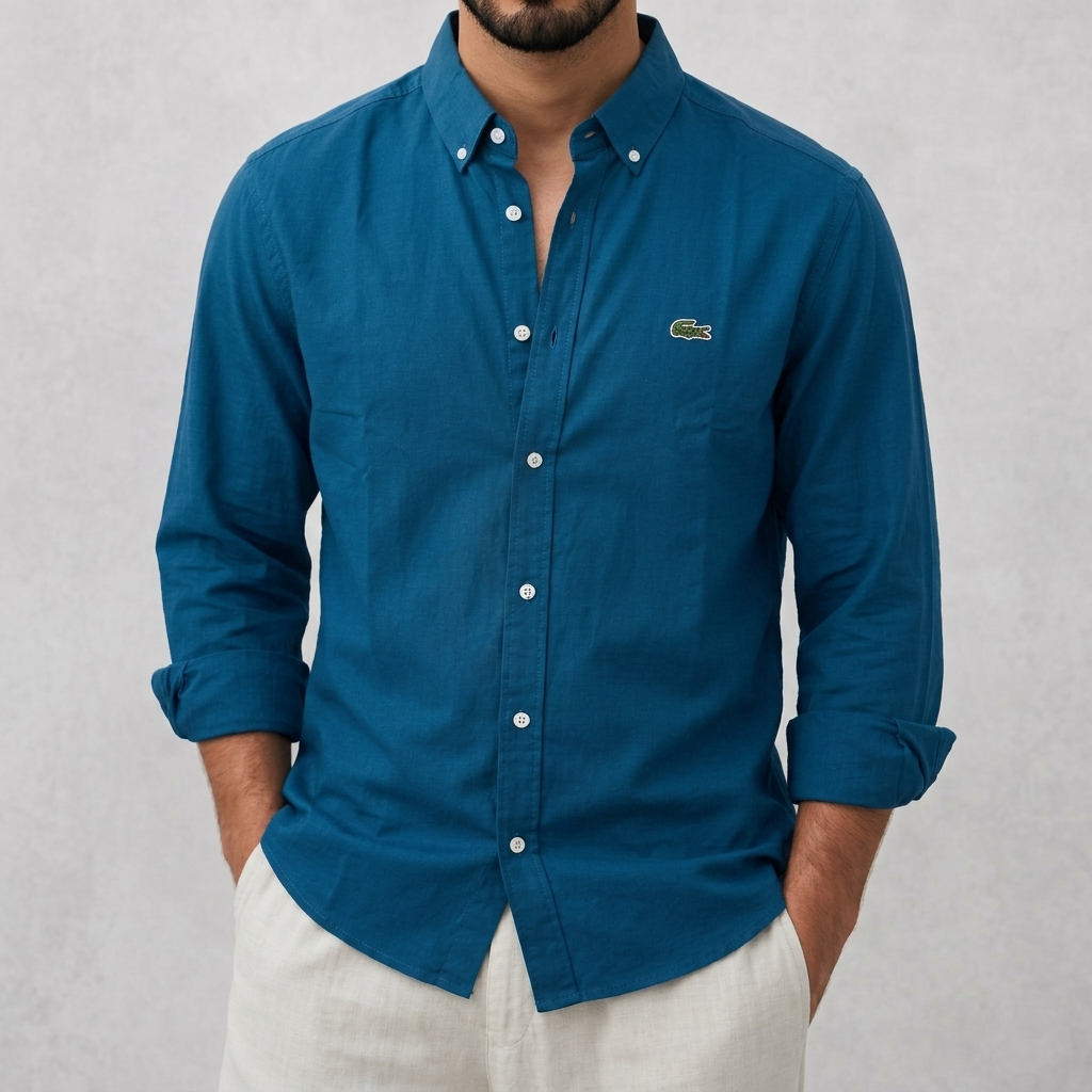 Petrol Blue Color Lacoste Oxford Shirt