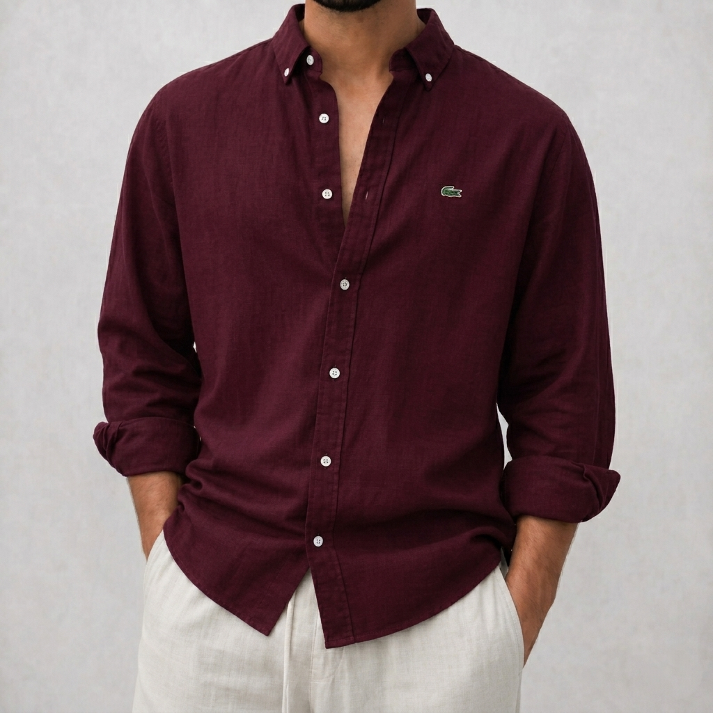 Maroon Color Lacoste Oxford Shirt