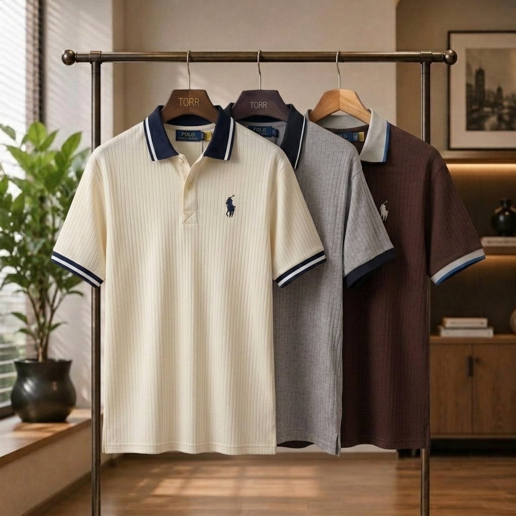 OFF-WHITE, LIGHT GREY & BROWN US POLO T-SHIRT COMBO