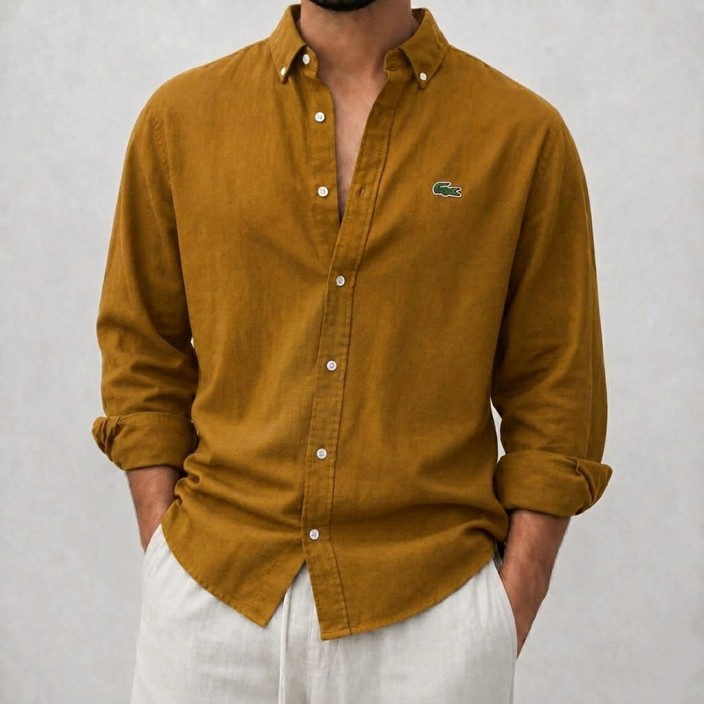 Dark Khaki / Antique Gold Color Lacoste Oxford Shirt