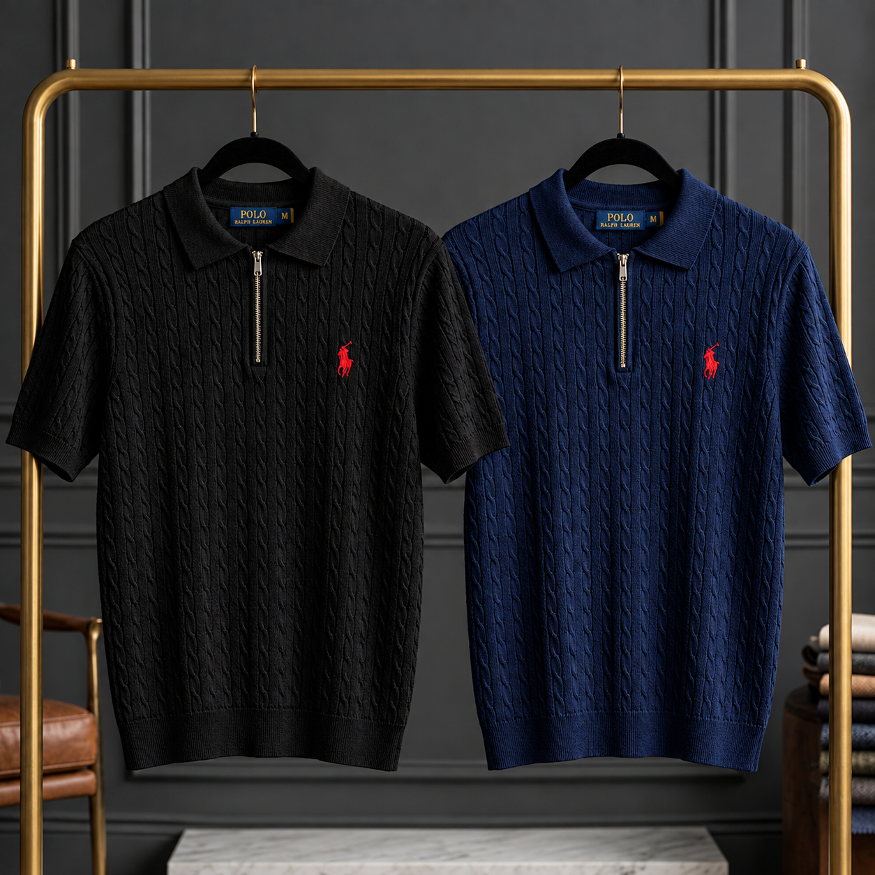 BLACK & NAVY COMBO CABLE ZIP POLO T-SHIRT