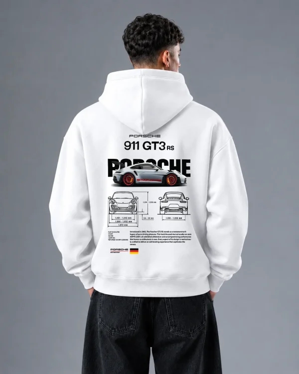WHITE PORSCHE GT3 OVERSIZED HOODIE