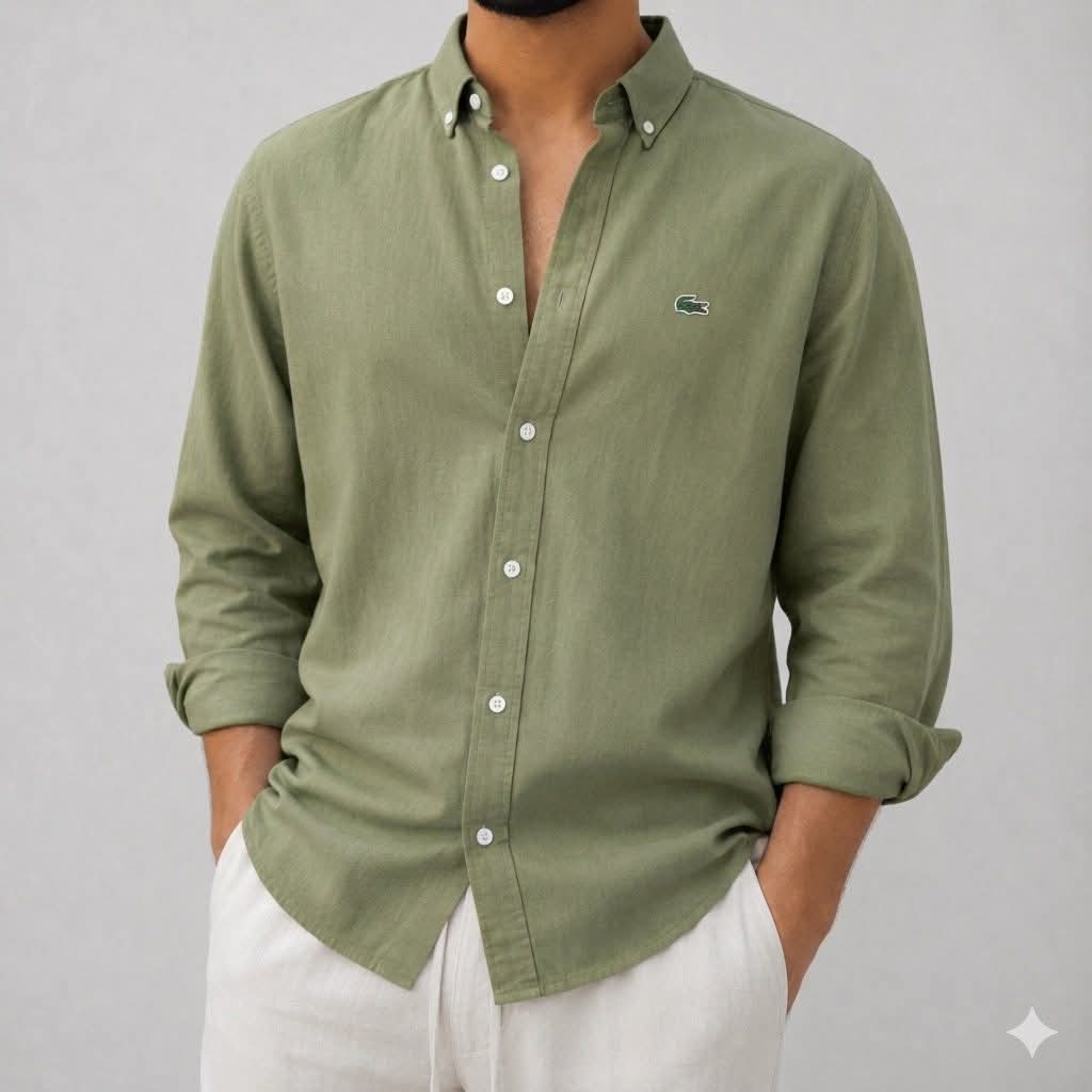 Olive Color Lacoste Oxford Shirt