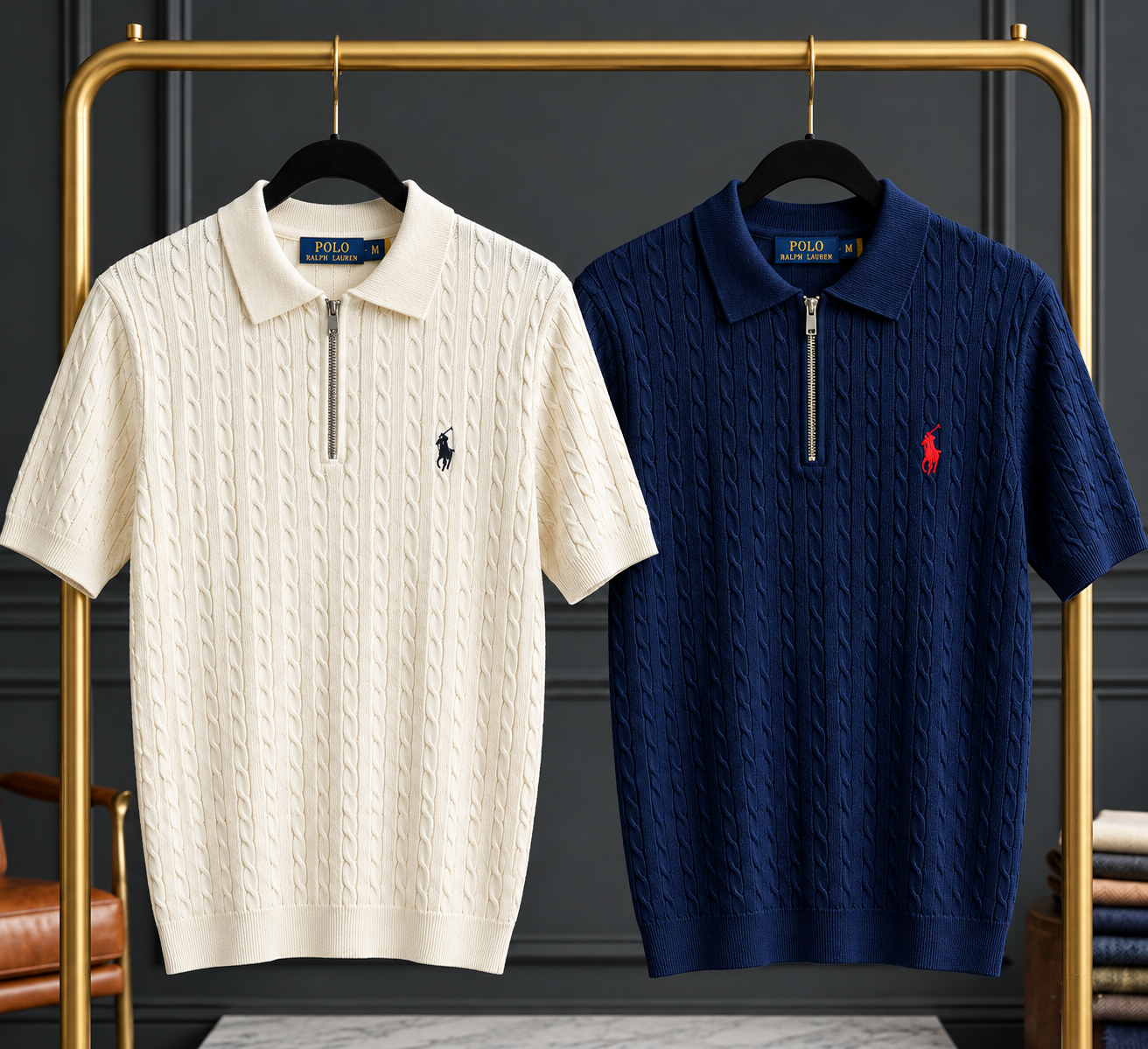 WHITE & NAVY COMBO CABLE ZIP POLO T-SHIRT_img_0