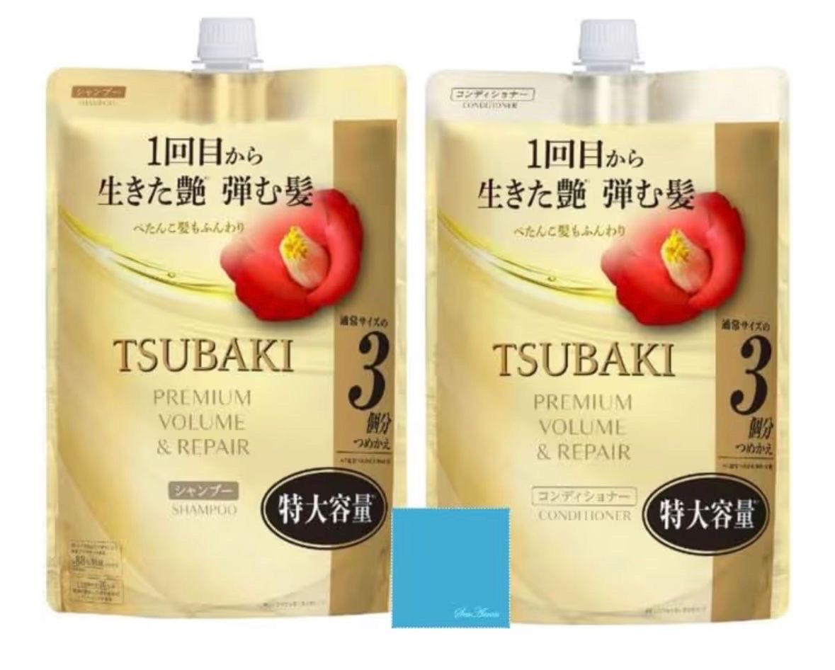 Tsubaki Extra Large Capacity Premium Volume & Repair Hair Shampoo 20.3 fl oz (600 ml) & Conditioner 20.3 fl oz (600 ml) Refill Pair Set - Image 1