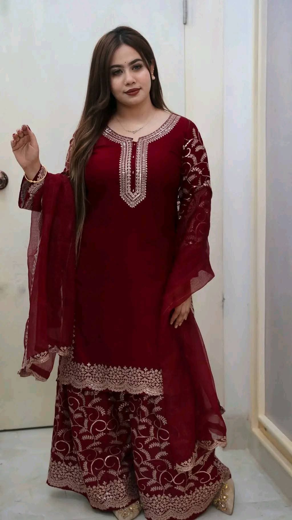 Premium Soft Jorjet With sequence embroidery Three Piece_img_5