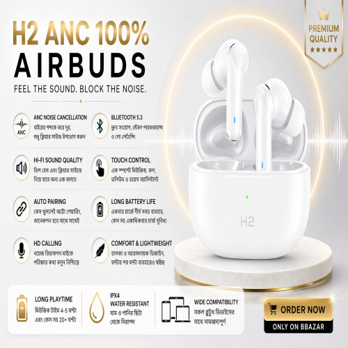AirPods H2 100 Percent ANC Active Noise Cancelling Bluetooth Earbuds For All Phone