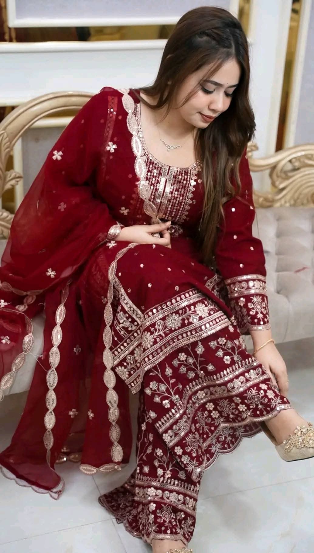 Premium Soft Jorjet With sequence embroidery Three Piece_img_3
