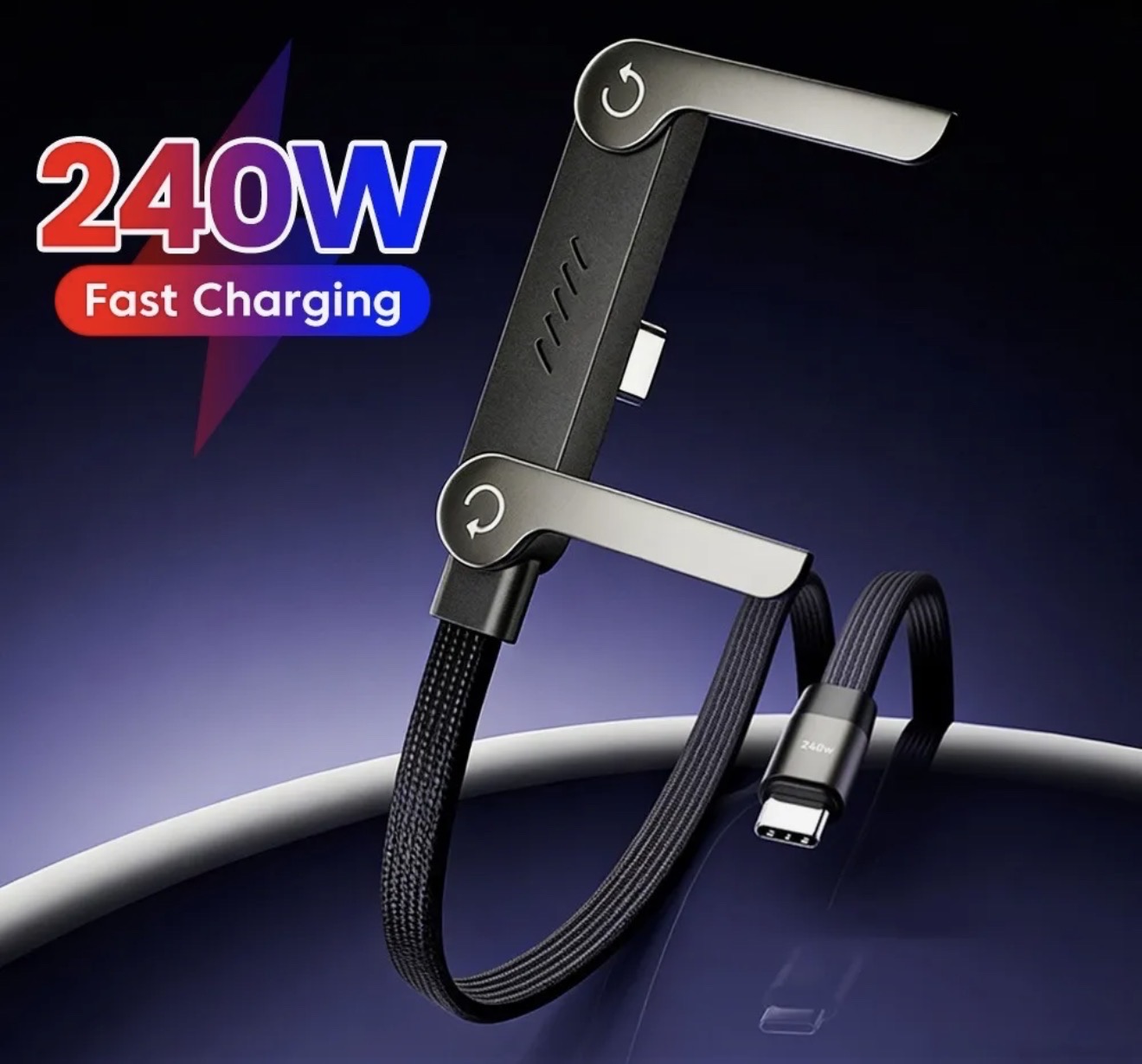 240W Fast Charging Data Cable Type C to Type C Adjustable Phone Stand Charging Cable