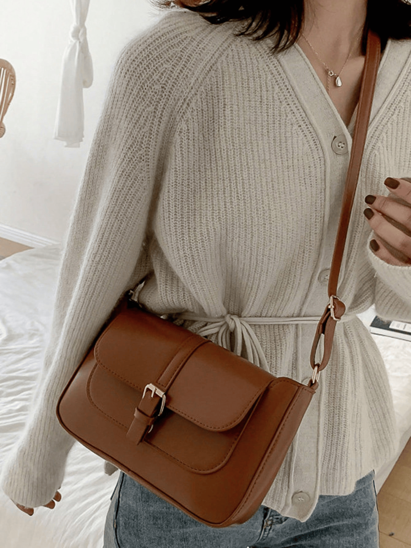 Elegant PU Leather Buckle Flap Crossbody Shoulder Bag image 2