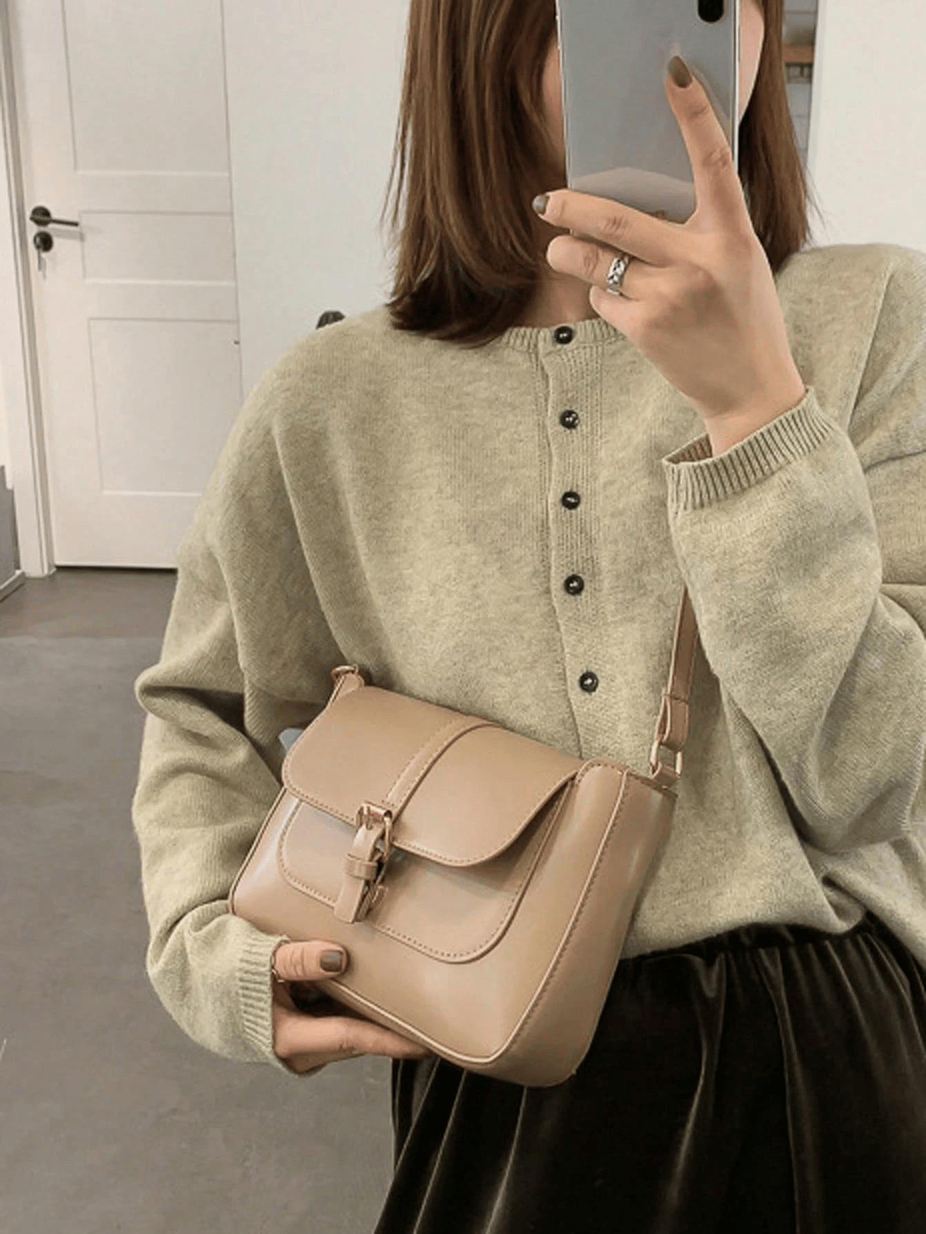 Elegant PU Leather Buckle Flap Crossbody Shoulder Bag image 2