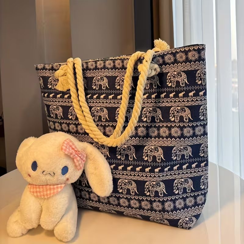 Indira Elephant Print Canvas Tote image 3