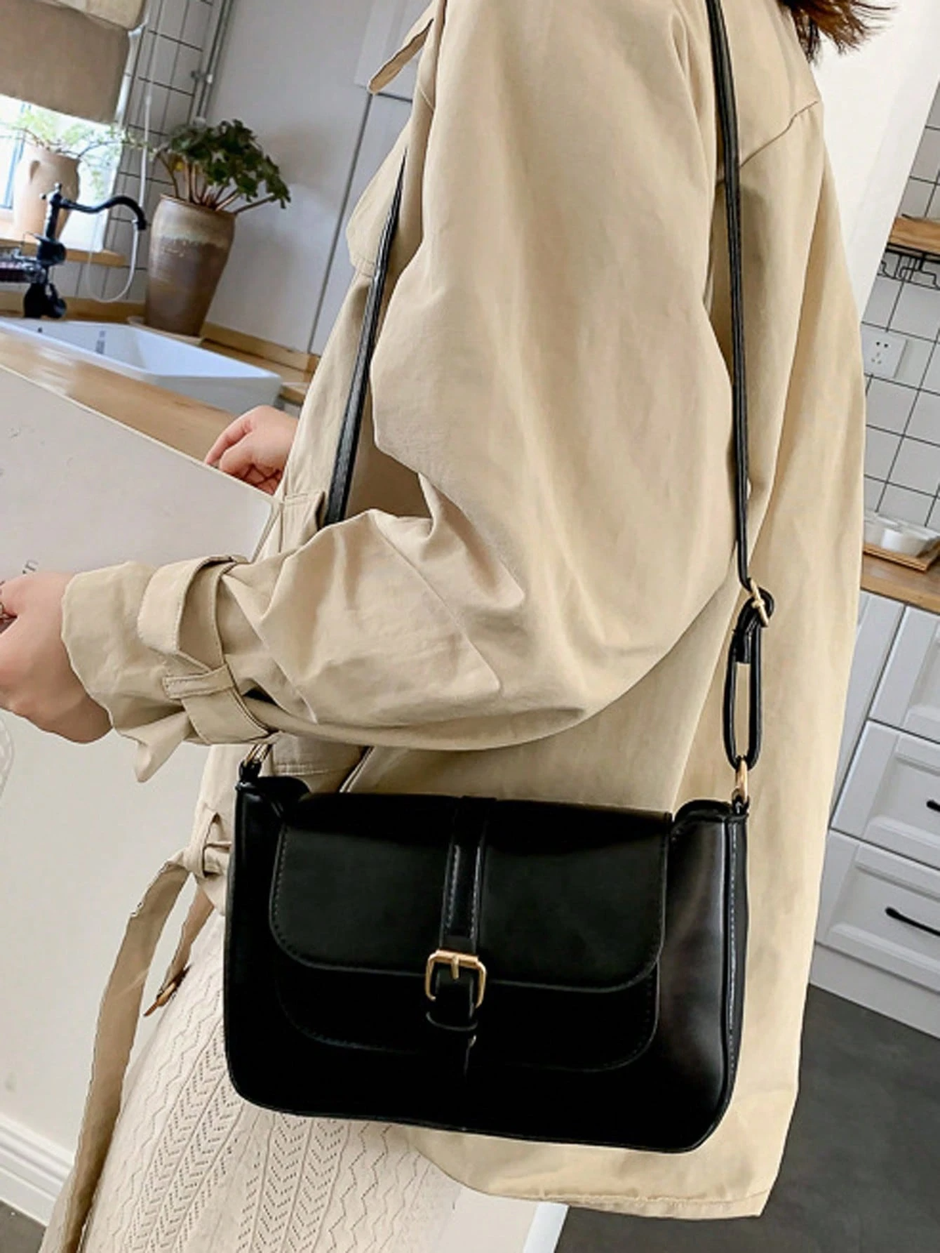Elegant PU Leather Buckle Flap Crossbody Shoulder Bag image 3