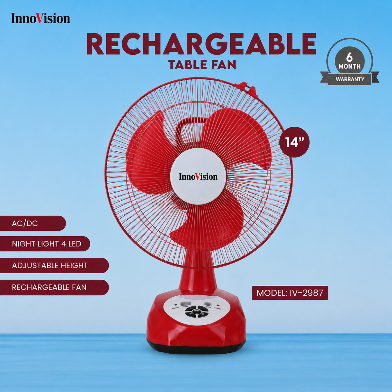 InnoVision 14 Inch Rechargeable Table Fan | AC/DC | Night Light_img_1