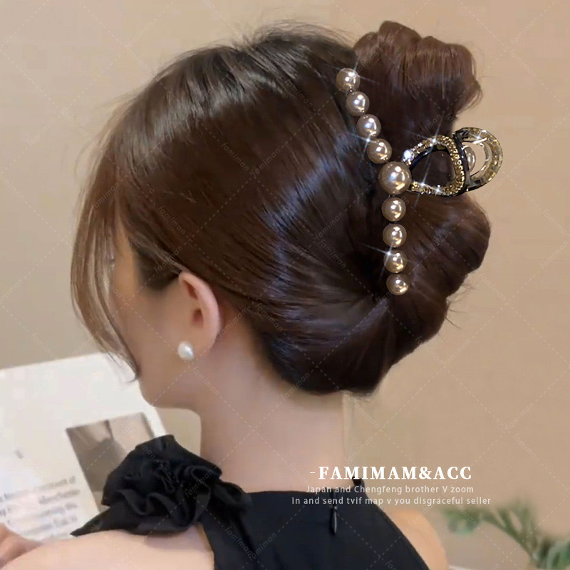 Sparkling Diamond Pearl Hair Clip for Women, Large Size, French-Style Shark Clip for Back-Of-Head Updo, High-End and Exquisite Hair Accessory_img_3