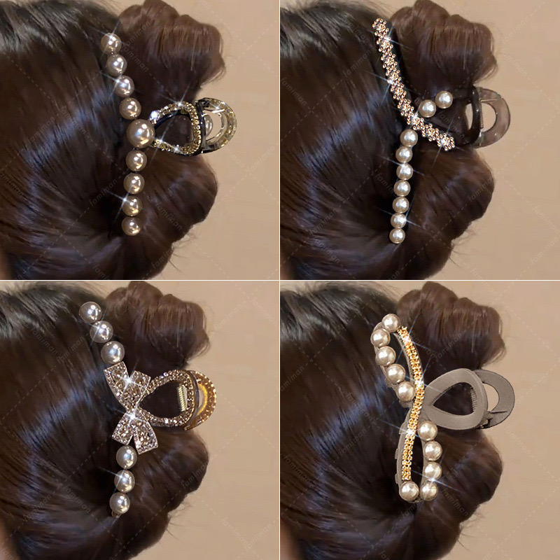 Sparkling Diamond Pearl Hair Clip for Women, Large Size, French-Style Shark Clip for Back-Of-Head Updo, High-End and Exquisite Hair Accessory_img_5