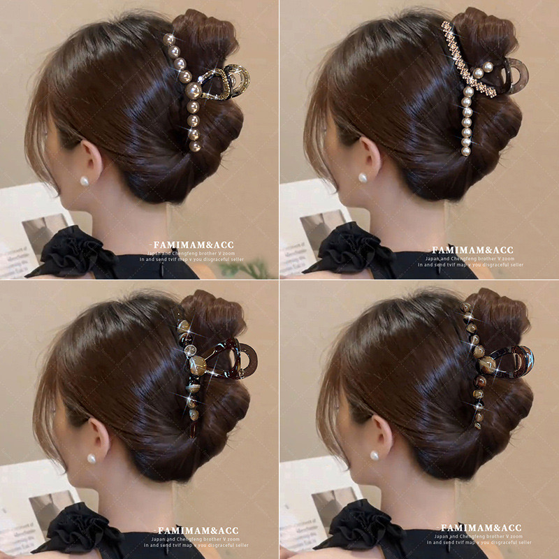 Sparkling Diamond Pearl Hair Clip for Women, Large Size, French-Style Shark Clip for Back-Of-Head Updo, High-End and Exquisite Hair Accessory_img_6