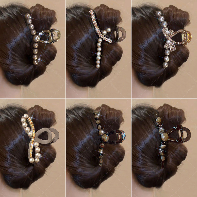 Sparkling Diamond Pearl Hair Clip for Women, Large Size, French-Style Shark Clip for Back-Of-Head Updo, High-End and Exquisite Hair Accessory_img_4