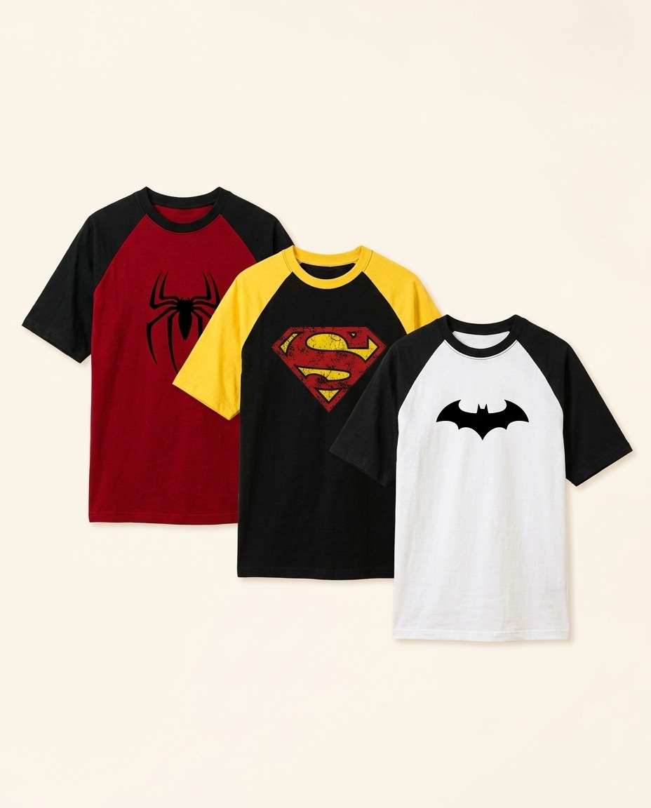 3 pieces superhero Raglan T-shirt with Free delivery