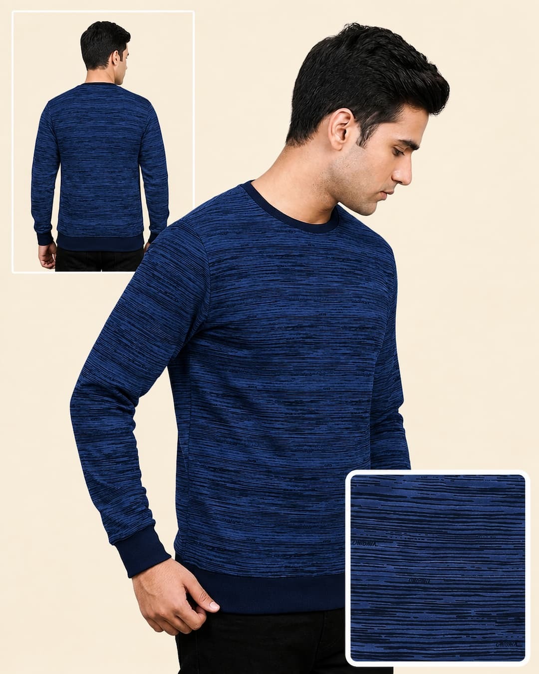 Textured Full-Sleeve Ribbed Pullover Sweatshirt with Free delivery