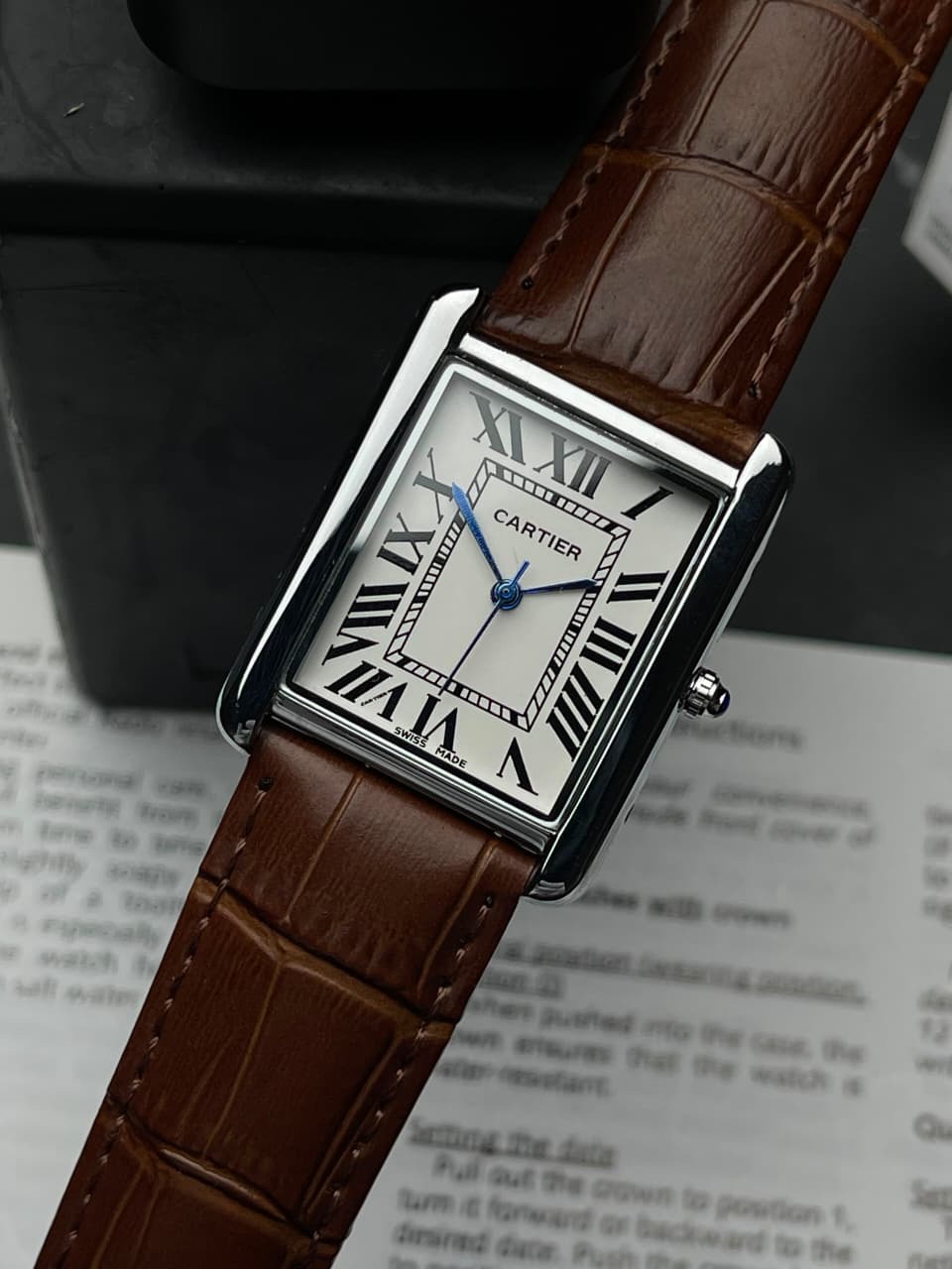 Luxury Rectangle Analog Watch Brown & Silver | PonnoPark