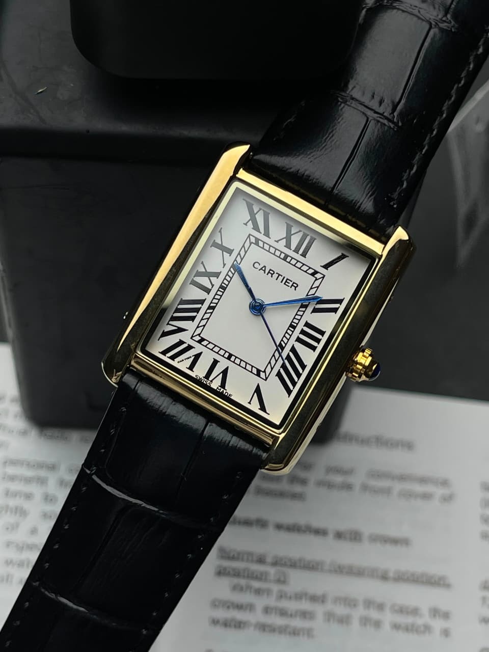 Luxury Rectangle Analog Watch – Black & Gold