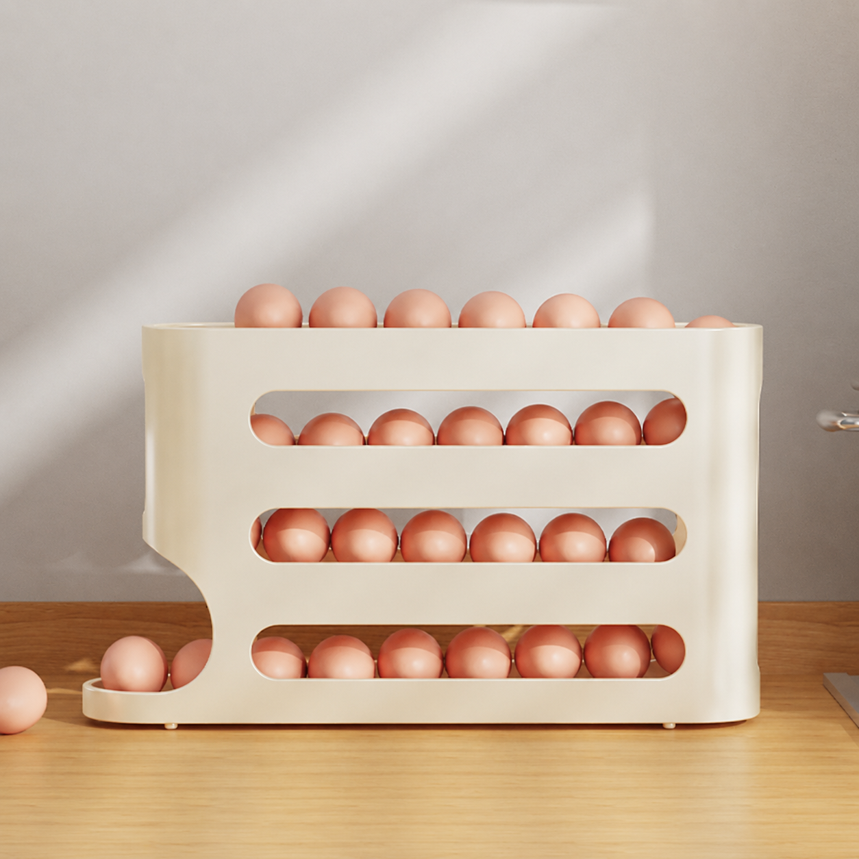 4 Layer Egg Storage Box Refrigerator Side Door Storage Box Automatic Scrolling Egg Holder Tray Rolling Egg Dispenser Rack - Yellow