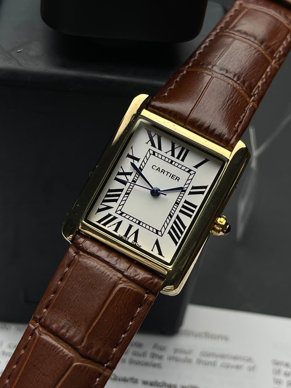 Luxury Rectangle Analog Watch Brown & Gold | PonnoPark
