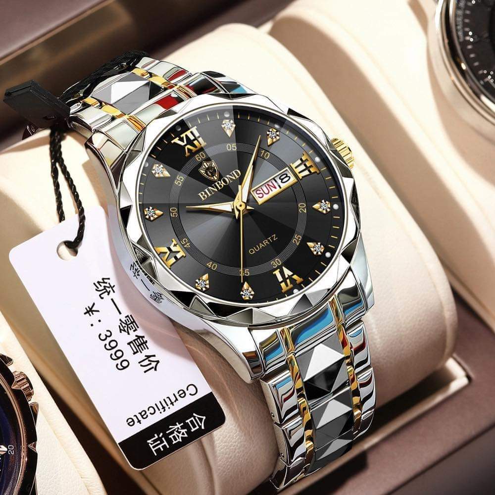 BINBOND 2521 Luxury Brand Luminous Quartz Watch For Men (Black Dial)Code : 4762