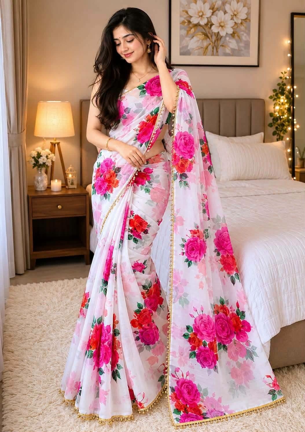 Premium Soft Georgette Saree with Pearl Work - Image 5