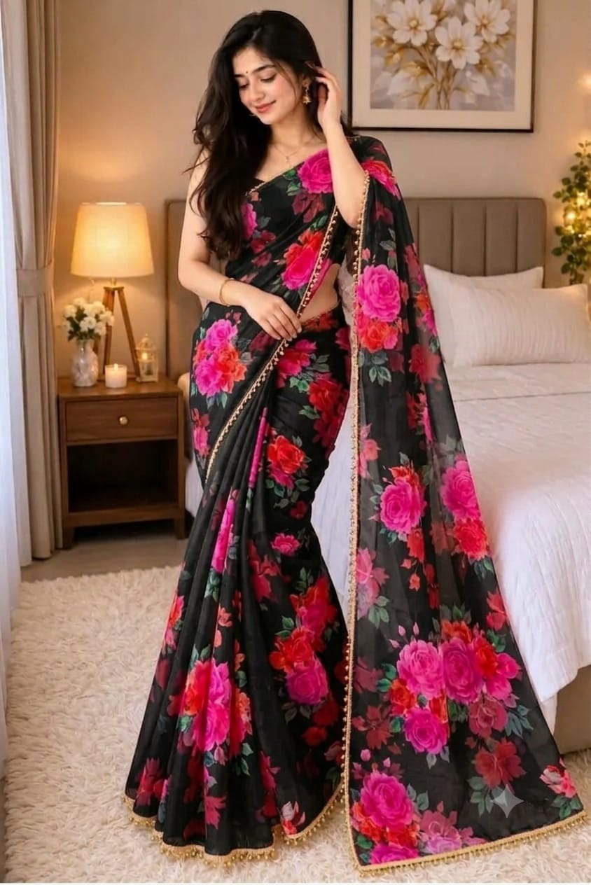Premium Soft Georgette Saree with Pearl Work - Image 1
