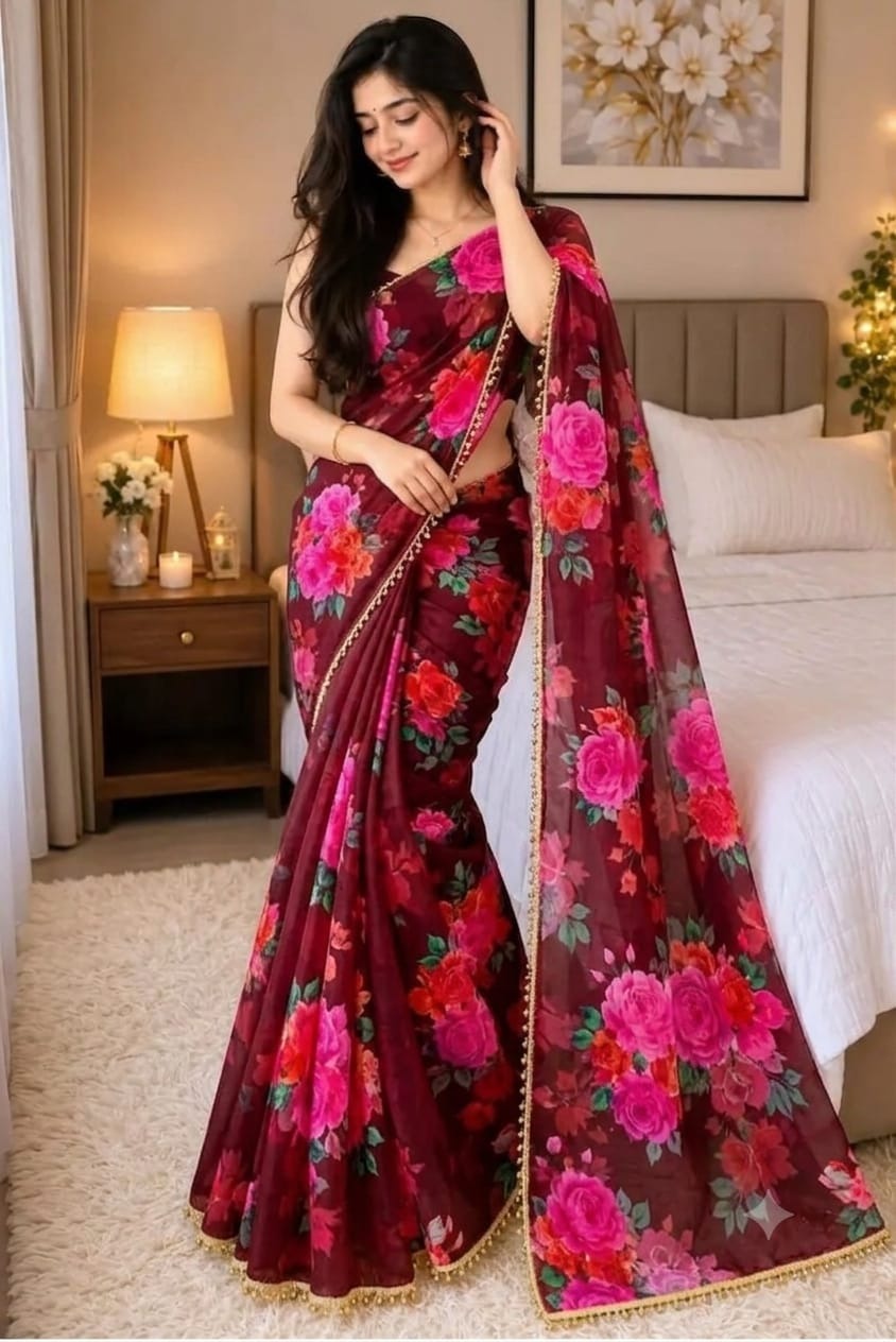 Premium Soft Georgette Saree with Pearl Work - Image 4