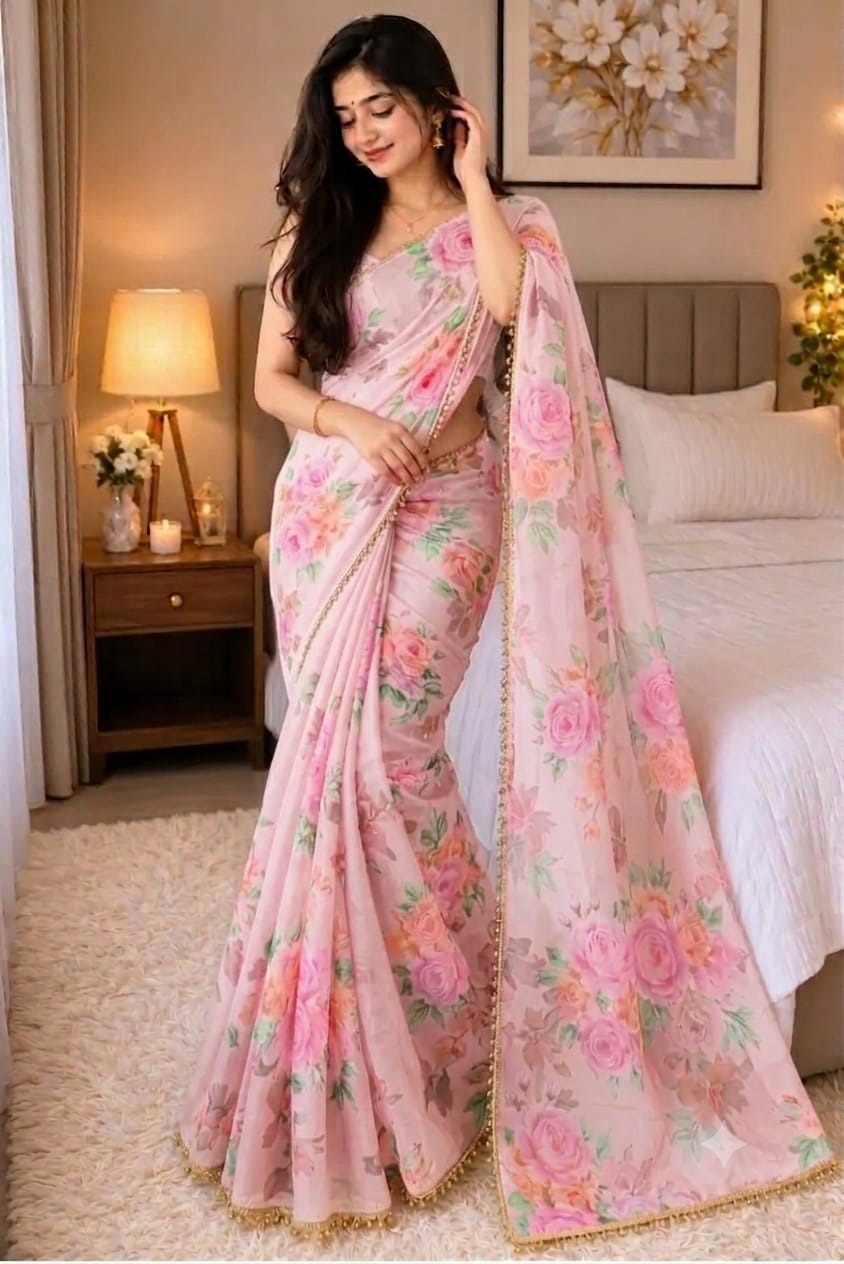 Premium Soft Georgette Saree with Pearl Work - Image 2