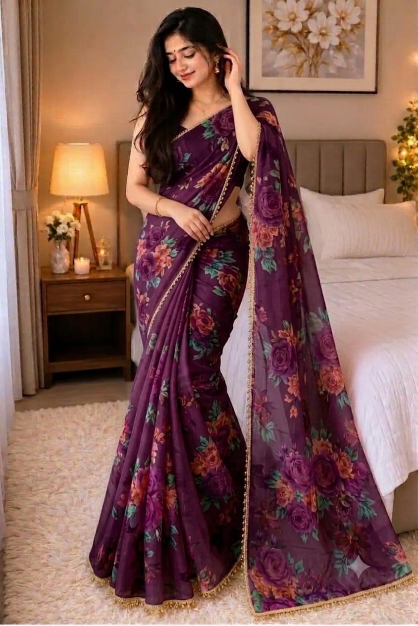 Premium Soft Georgette Saree with Pearl Work - Image 5