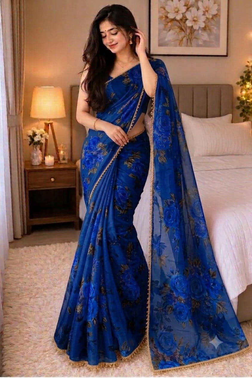 Premium Soft Georgette Saree with Pearl Work - Image 2