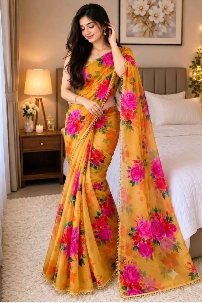 Premium Soft Georgette Saree with Pearl Work - Image 1