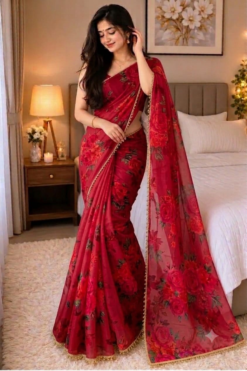 Premium Soft Georgette Saree with Pearl Work - Image 3