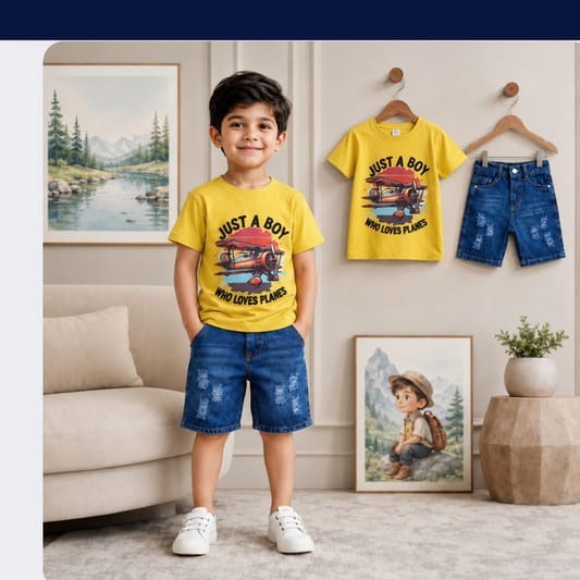 Kids Tshirt and Denim Short Pant Set