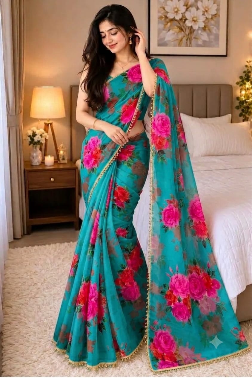 Premium Soft Georgette Saree with Pearl Work - Image 4