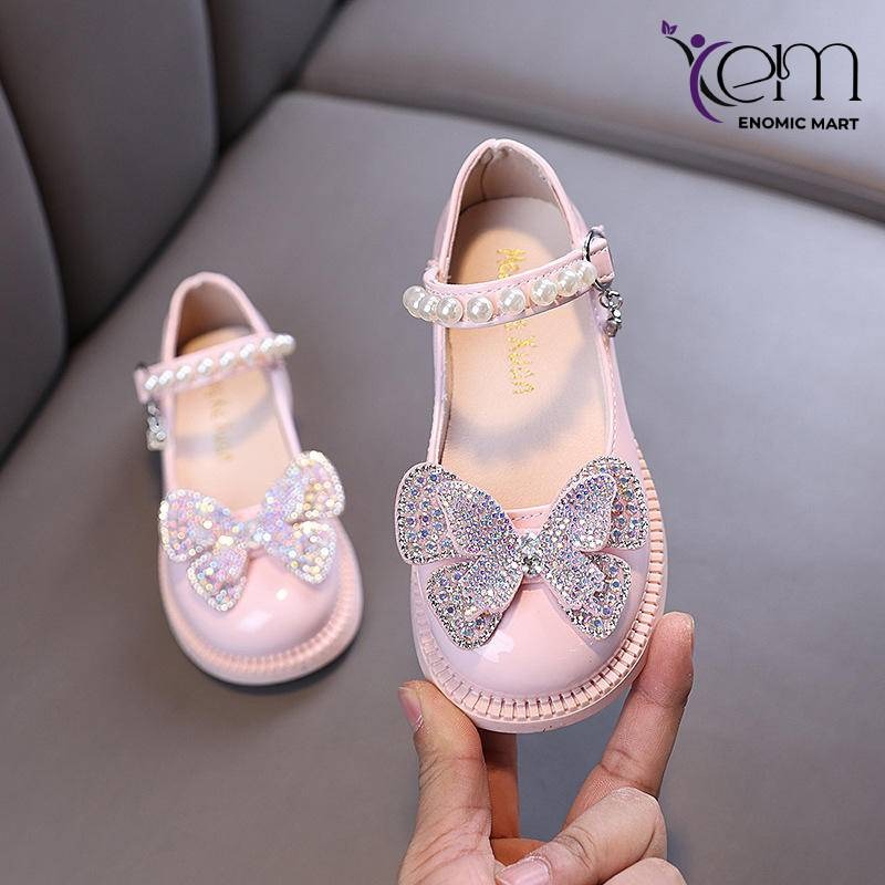 Girls Toddler Princess Rhinestone Bow PU Leather Shoes thumbnail 3