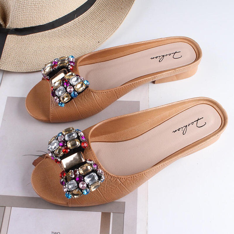 Women's Fashion Colored Diamond Flat Bottom Beach Sandals thumbnail 2