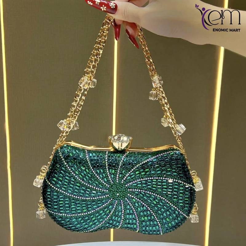 Luxury Handmade Full Rhinestone Curved Clutch Bag thumbnail 3
