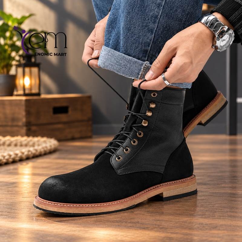 Premium Pointed-Toe Lace-Up Boots Shoes