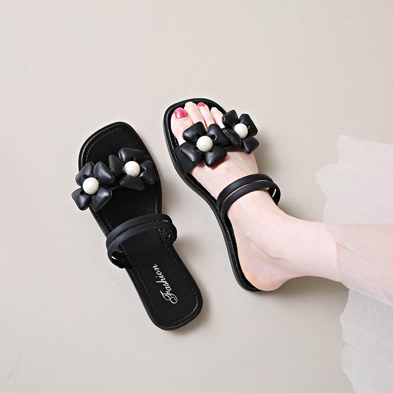 Women's New Pearl Flower Design Summer Flat Sandals