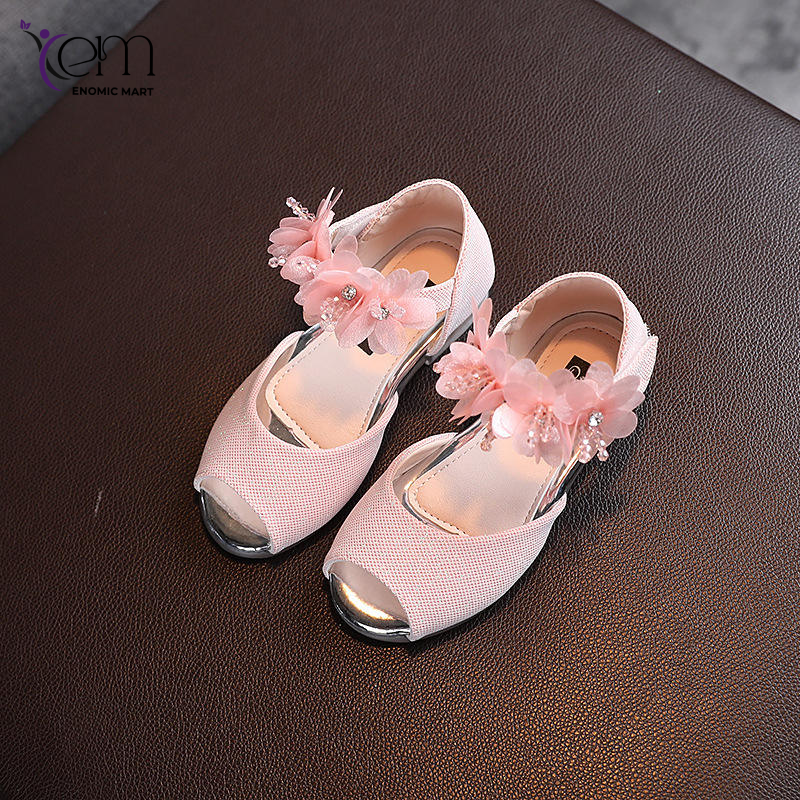 Kid Summer Flat Sandals Pearl Flowers Girl thumbnail 2