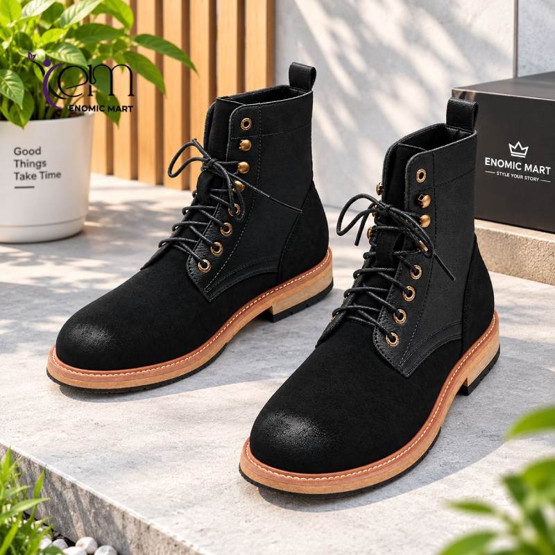 Premium Pointed-Toe Lace-Up Boots Shoes thumbnail 2